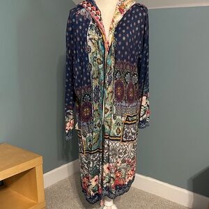 Johnny Was Boho Floral Patchwork Hooded Duster